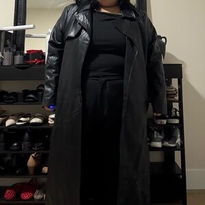 Missguided Plus Long Black Leather Coat